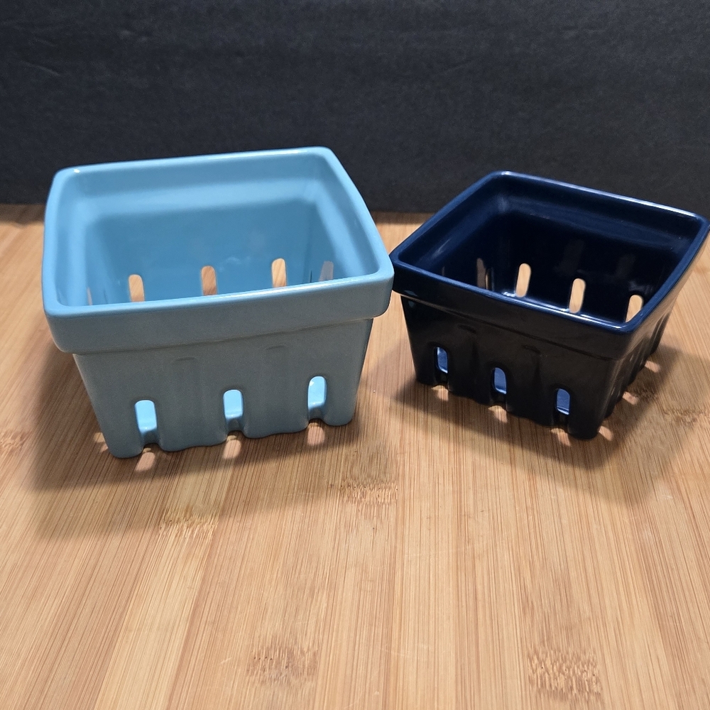 Ceramic Berry Bowls Katie Kime Kitchen Navy Blue Turquoise Set of 2, Small Large